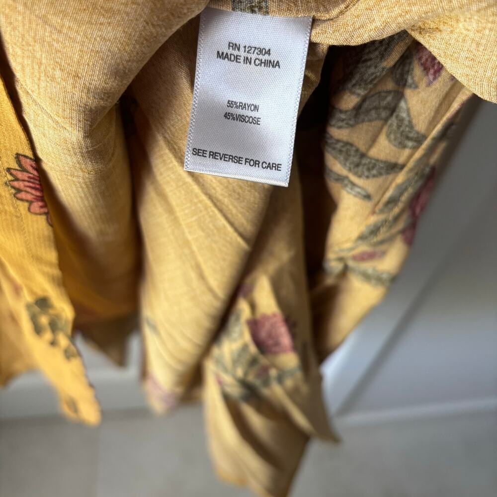 John Mark Golden Yellow Botanical Maxi Dress Size Large Cottagecore Prairie Boho - Picture 7 of 7